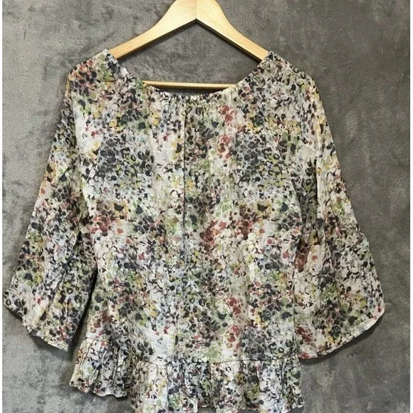 3/$20 Hope &Harlow Floral Lightweight Blouse Size SMALL 3/4 Sleeve Boho Feminine - Picture 7 of 7
